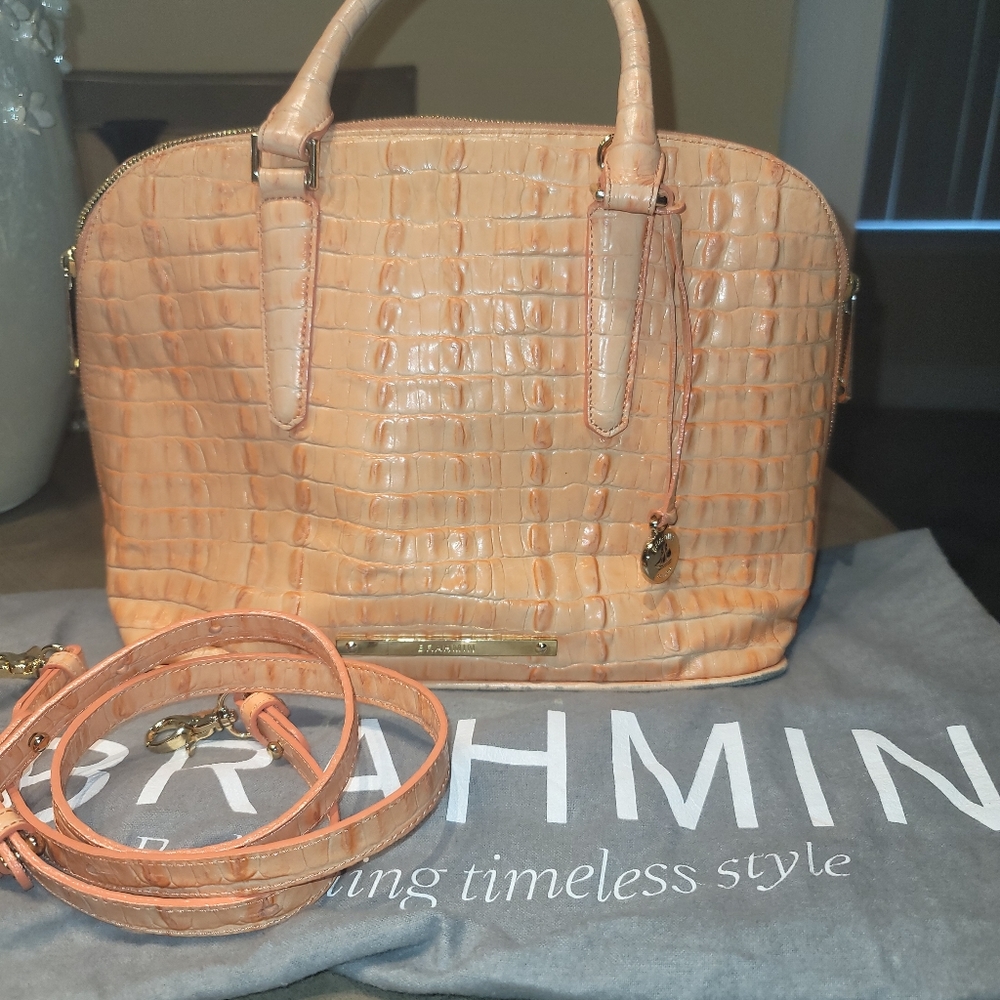 Brahmin Vivian Dome Satchel (Coral Leather) Gem